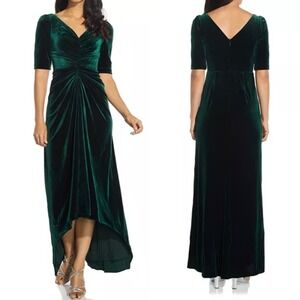 Adrianna Papell Green Velvet High Low Dress